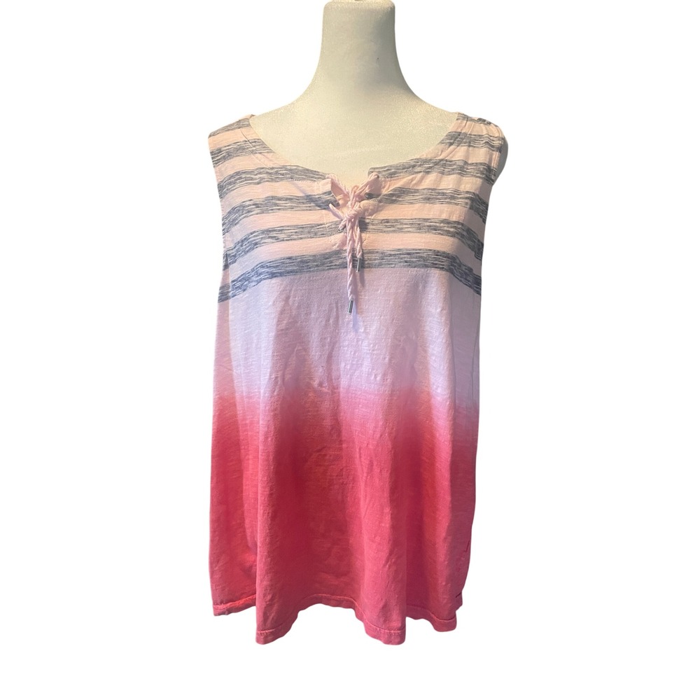 Chaps Womens Preppy‎ Pink Ombre Striped Lace Up Tank Size 1X Coastal Resortwear